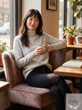 Ice grey heather cashmere turtleneck sweater, long sleeves, speckled knit