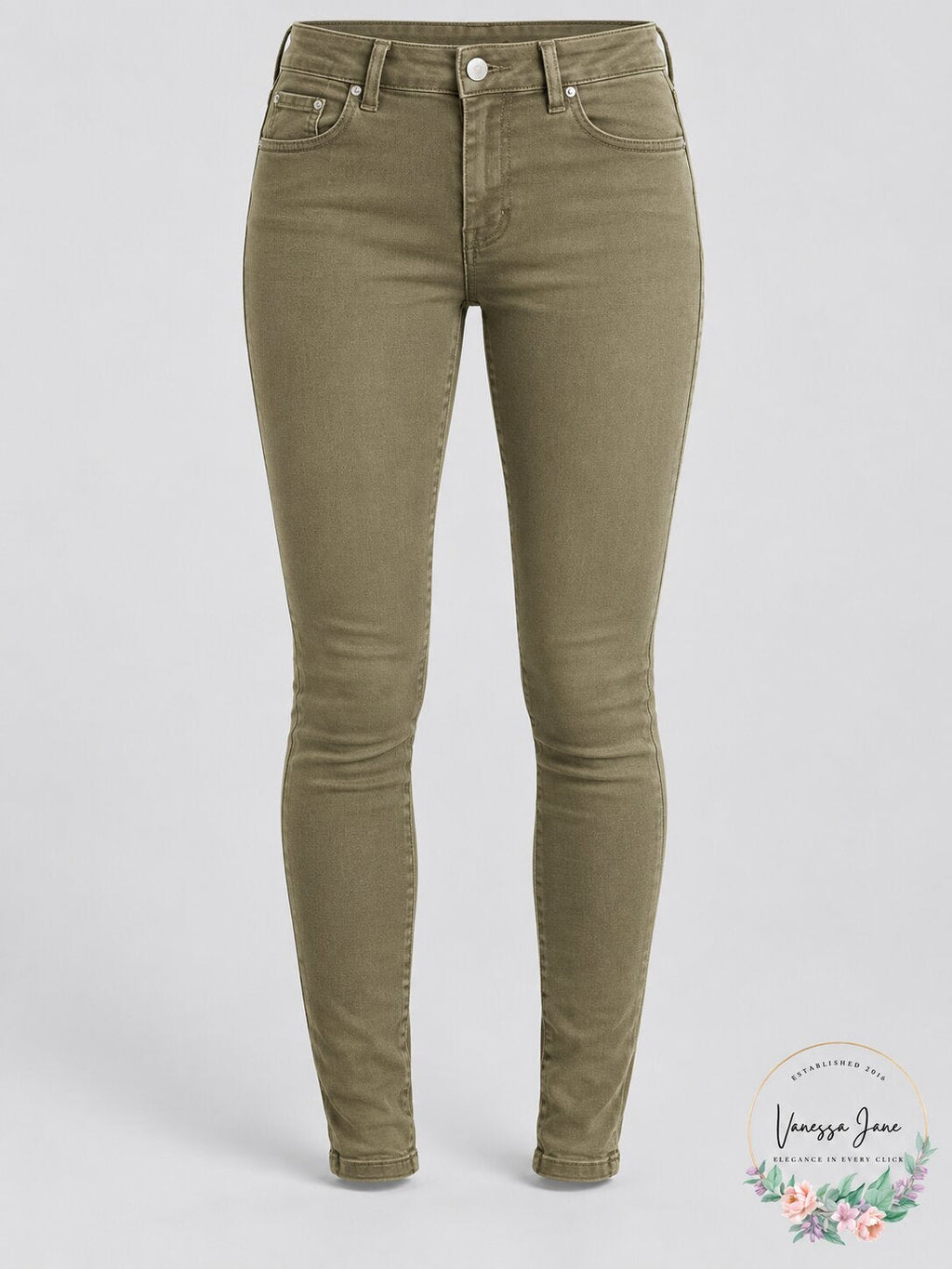 Levis 710 super skinny sateen jeans, olive green, five-pocket front with belt loops