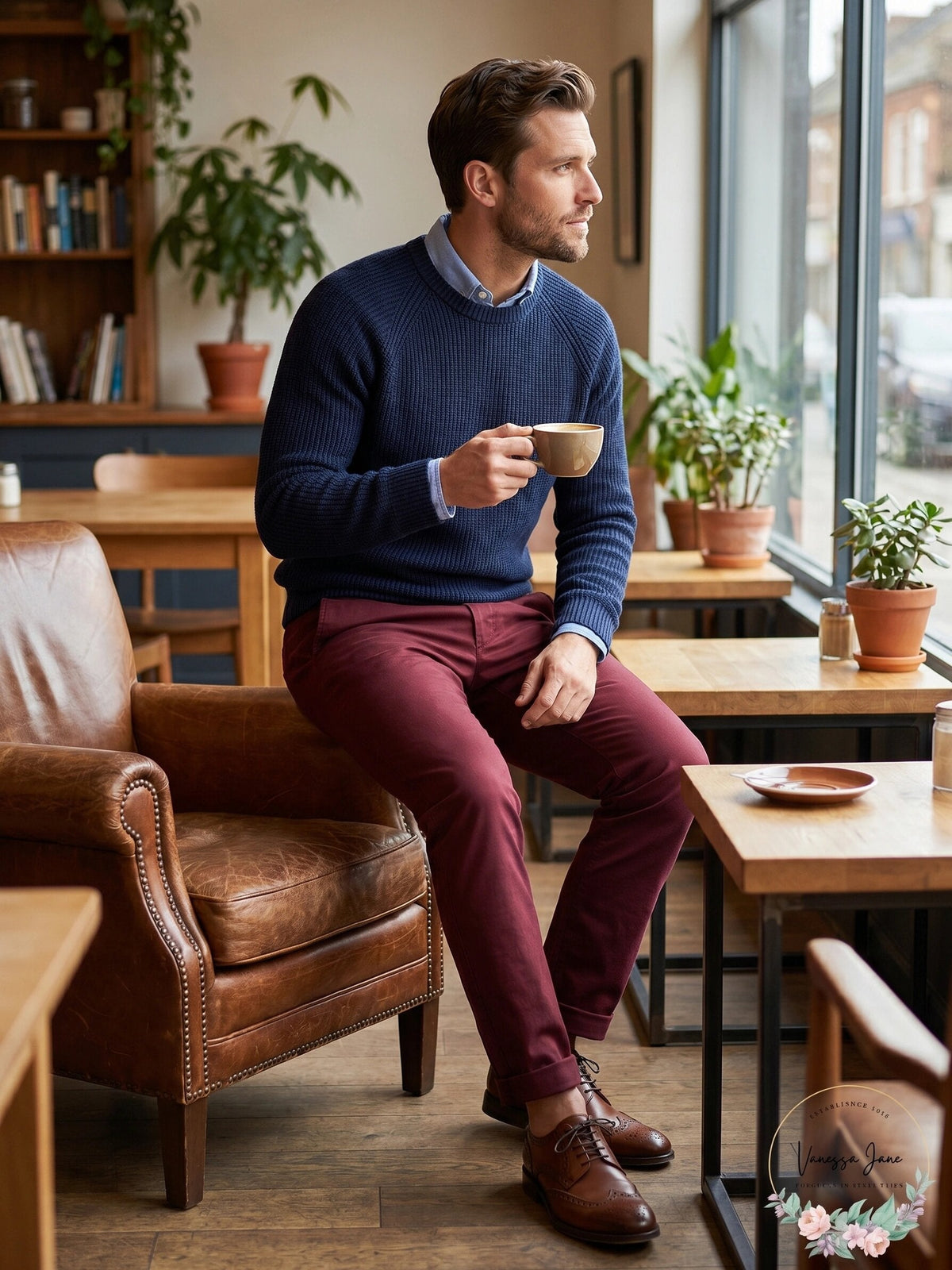 Men's straight-fit chino pants in wine, front pockets and button closure