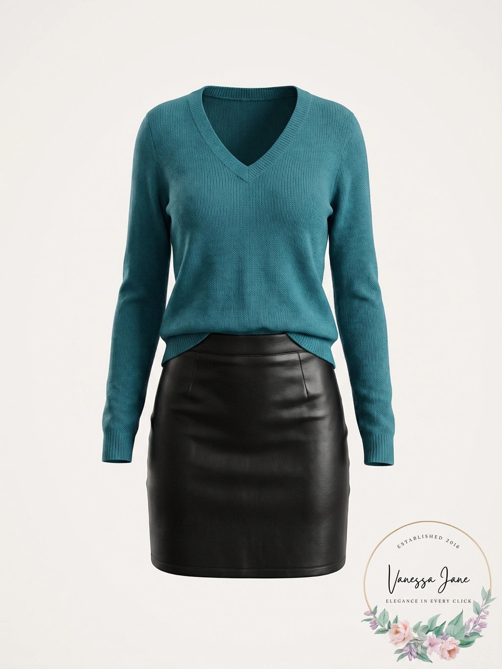 Teal cashmere v-neck sweater with long sleeves