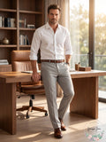 Men's light gray classic-fit wool-blend dress pants with straight legs and belt loops