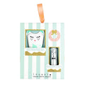Bow lip balm and hand cream gift set in striped gift box with two tubes