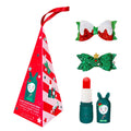 Cherry lip balm and character hair clips in holiday gift box with ribbon