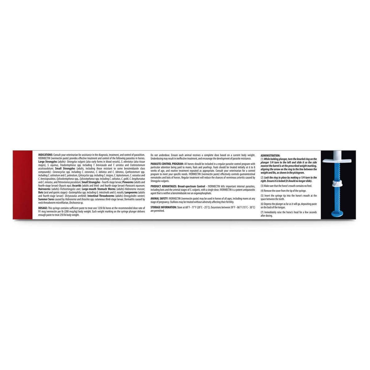 Jeffers Equine ivermectin paste box back panel with printed dosage text