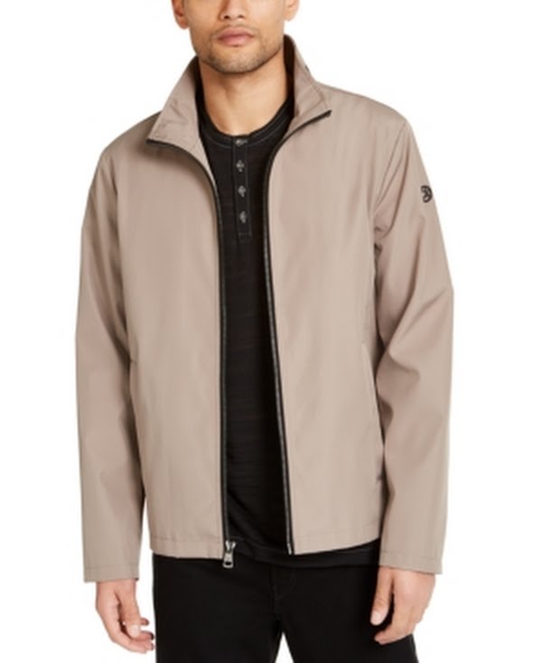 Men's Calvin Klein full-zip water-resistant jacket, beige, sleeve logo detail