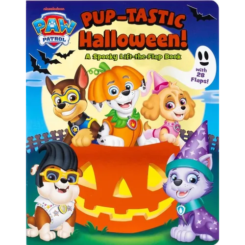 Halloween lift-the-flap board book with Paw Patrol pups around a jack-o-lantern