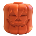Orange jack-o'-lantern shaped dog chew and treat dispenser toy, carved face design.