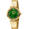 Just Cavalli women's gold-tone watch with green animal-print dial and crystal hour markers