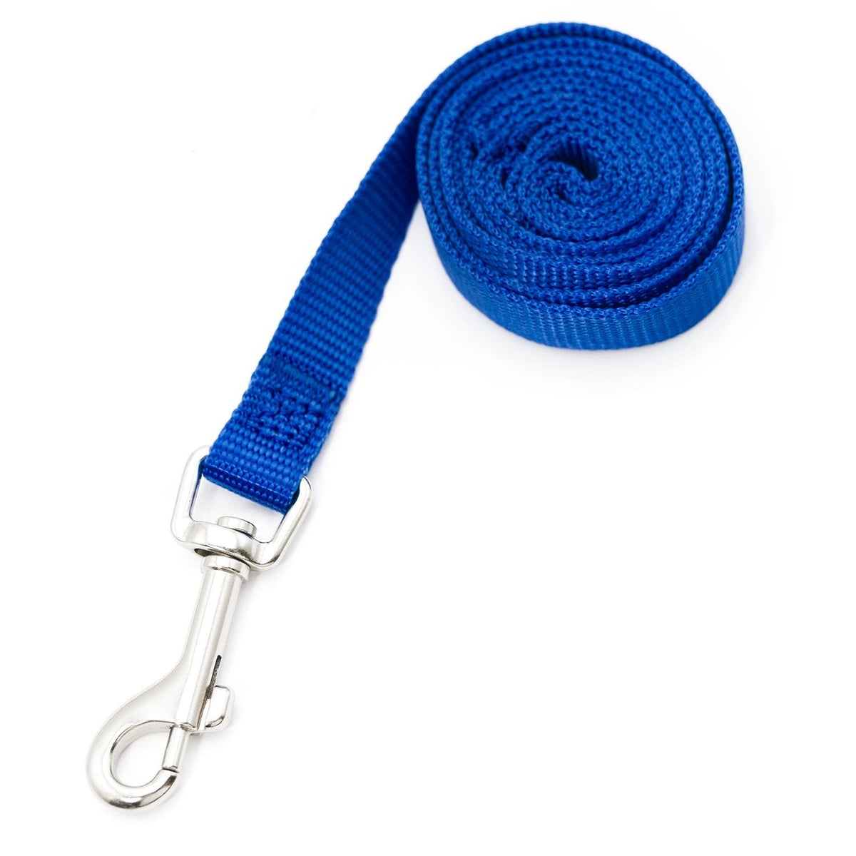 Jeffers 1-ply nylon dog leash, royal blue webbing with chrome snap and D-ring