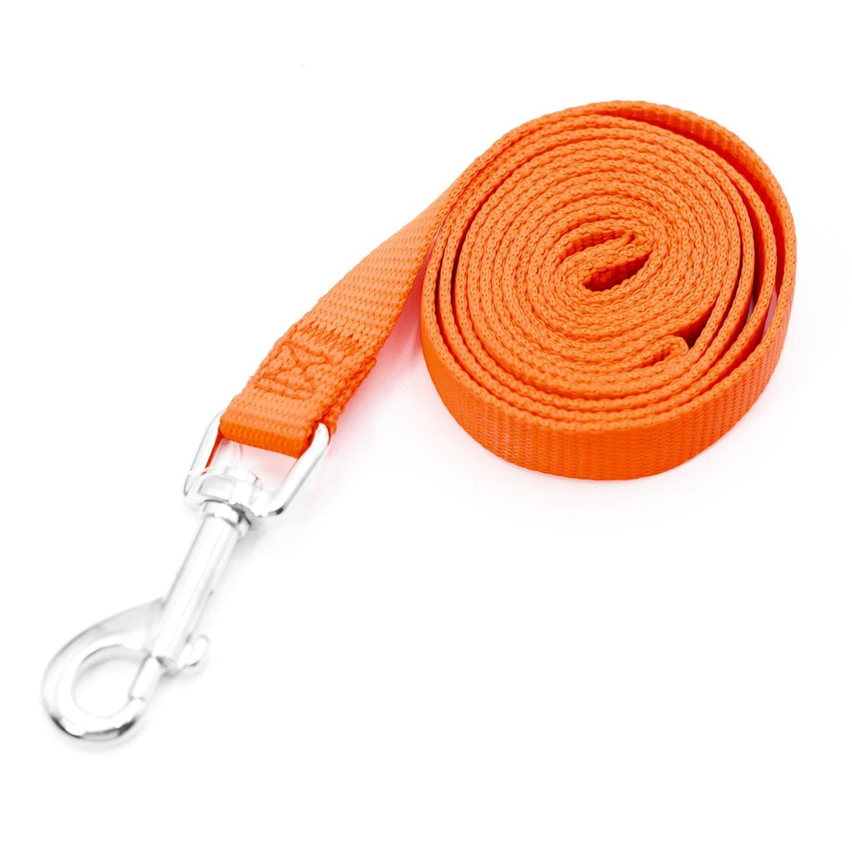 Jeffers 1-ply nylon dog leash, bright orange webbing with chrome snap and D-ring