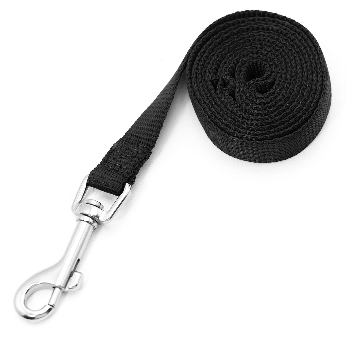 Jeffers 1-ply nylon dog leash, black webbing with chrome snap and D-ring