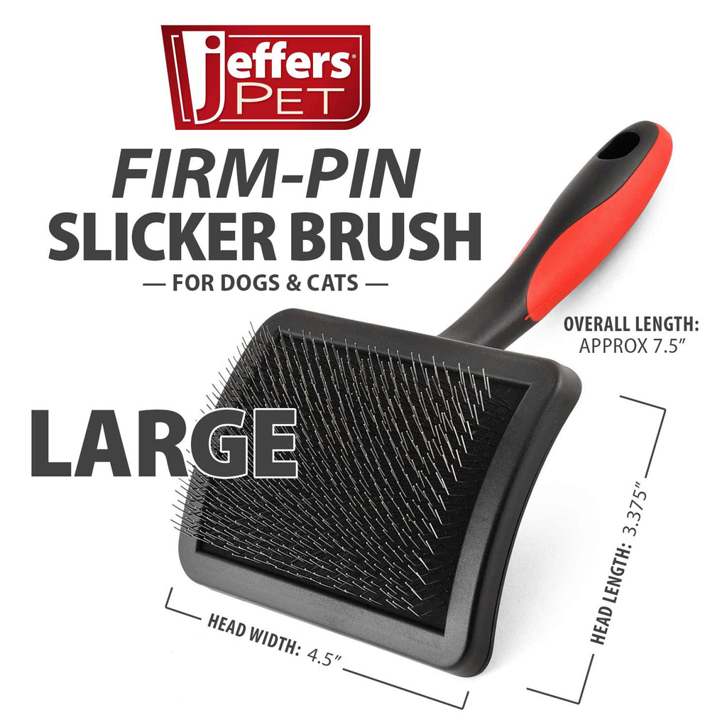 Large firm-pin slicker brush for dogs and cats, black head with red-and-black handle