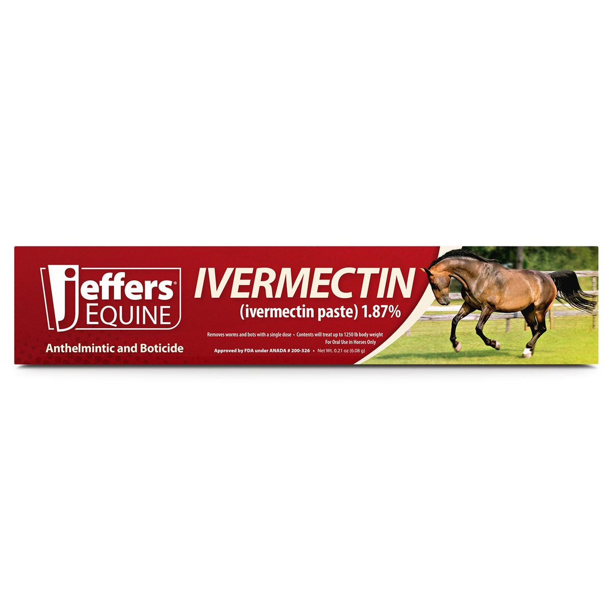 Jeffers Equine ivermectin paste 1.87% box package with horse graphic