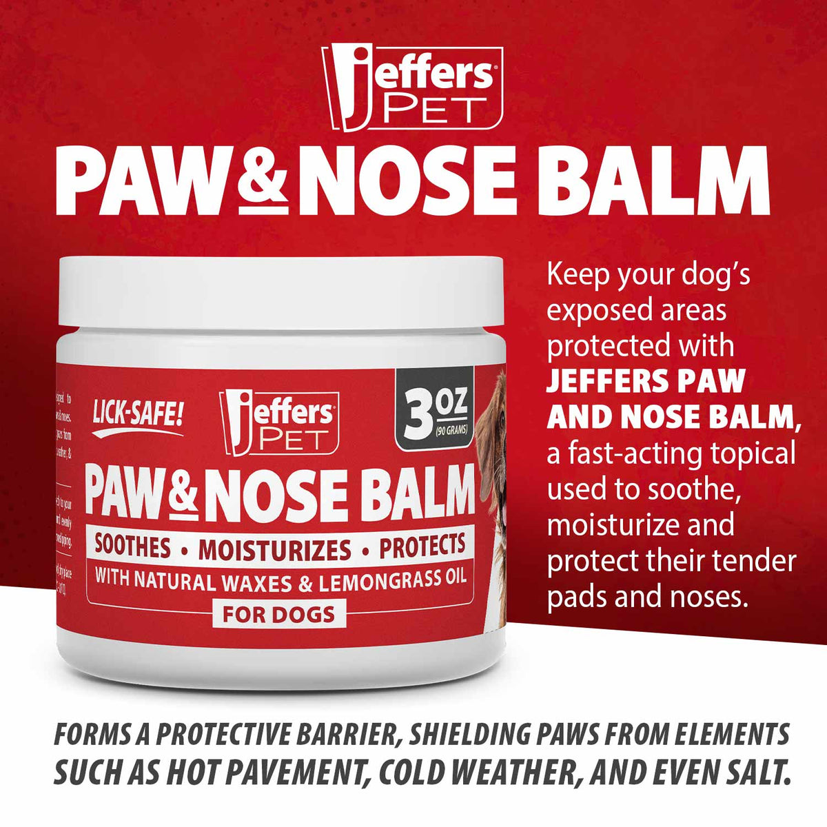 Jeffers Paw & Nose Balm 3 oz jar with white lid and red label