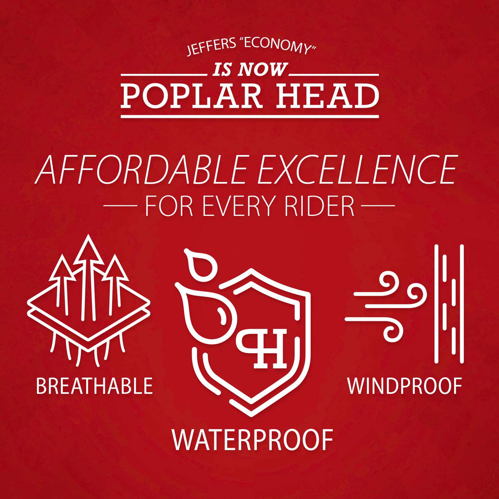 Jeffers Poplar Head promotion graphic with breathable, windproof, waterproof icons