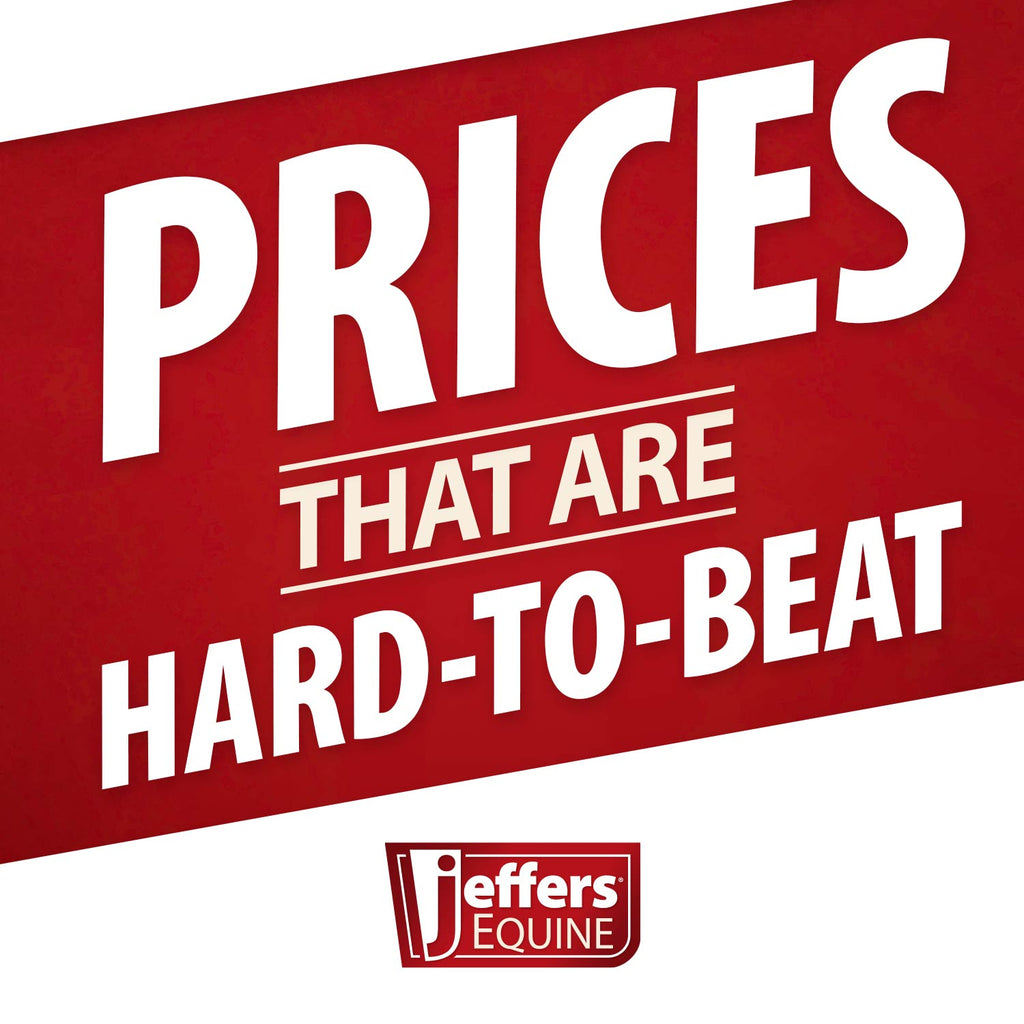 Promotional sign: “PRICES THAT ARE HARD-TO-BEAT” with Jeffers Equine logo