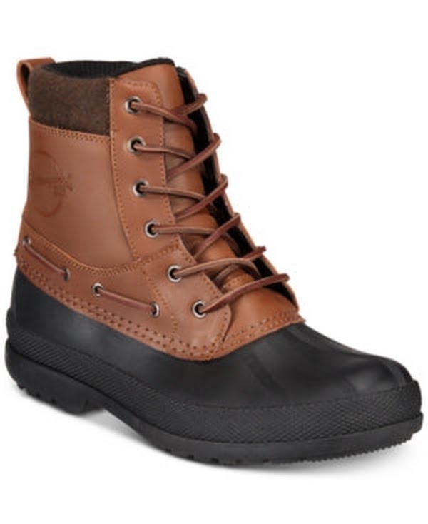 Men's lace-up leather ankle boots with brown upper and dark rubber outsole