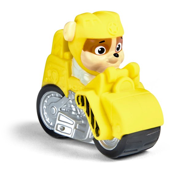 Yellow bike bath squirter toy with cartoon pup head and water cannon