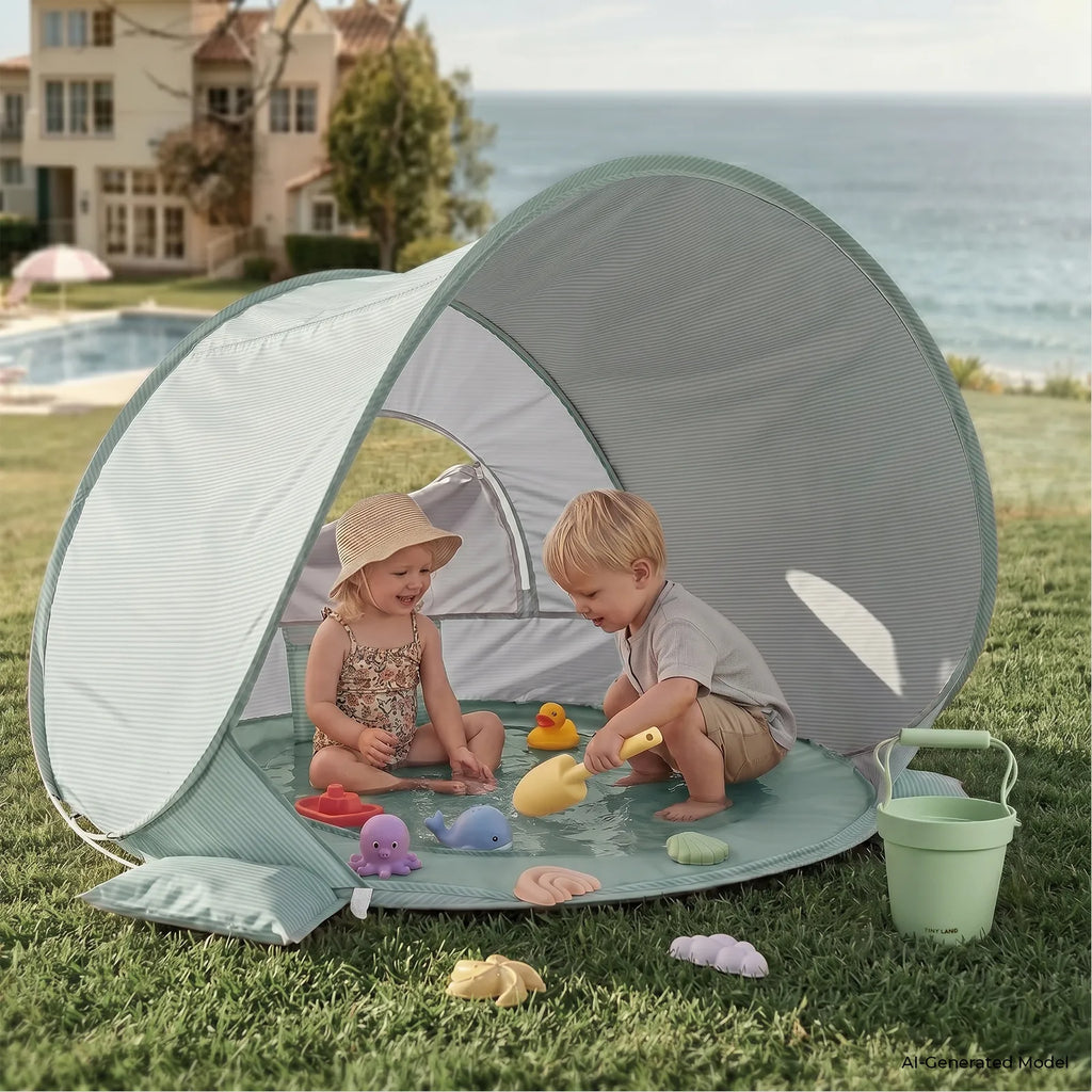Mint green 3-in-1 baby beach tent with open doorway and mesh sides