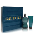 Men's EDT and shower gel gift set: blue box, teal striped spray bottle, matching tube