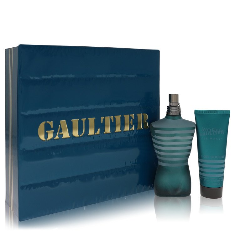 Men's EDT and shower gel gift set: blue box, teal striped spray bottle, matching tube