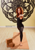 Cork travel yoga mat with alignment circles and two cork yoga blocks