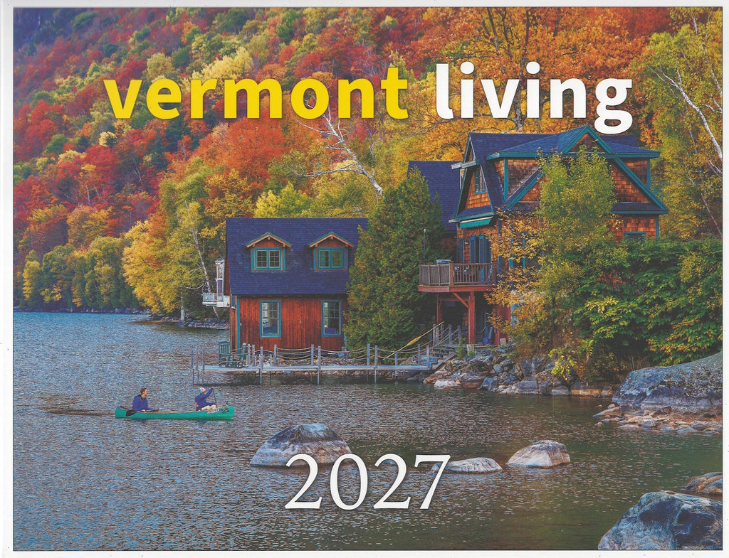 2027 Vermont Living wall calendar cover with autumn lake house scene and 2027