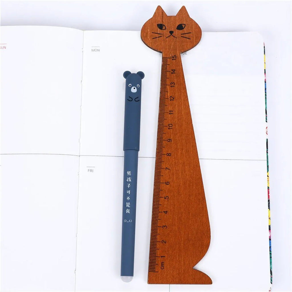 Blue animal gel pen with cat-shaped ruler for measuring