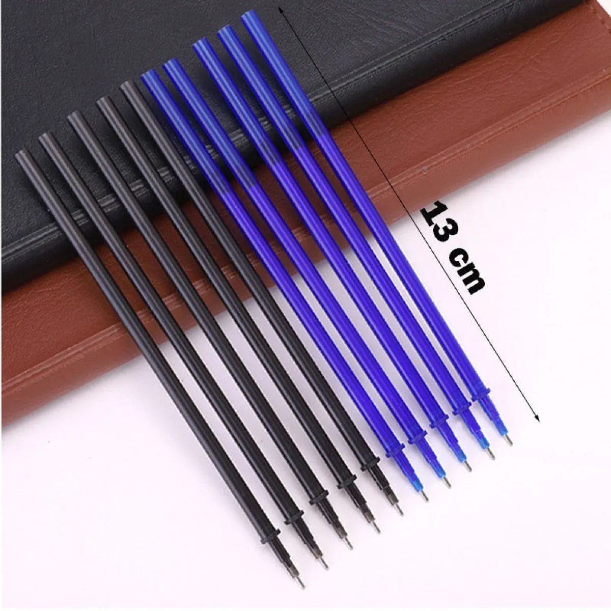 Refill gel pen tips in black and blue, arranged in a bundle
