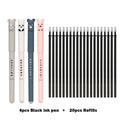 Animal gel pen set with four black pens and 20 black refill sticks