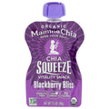 Purple chia squeeze snack pouch with flip-top cap and Blackberry Bliss label