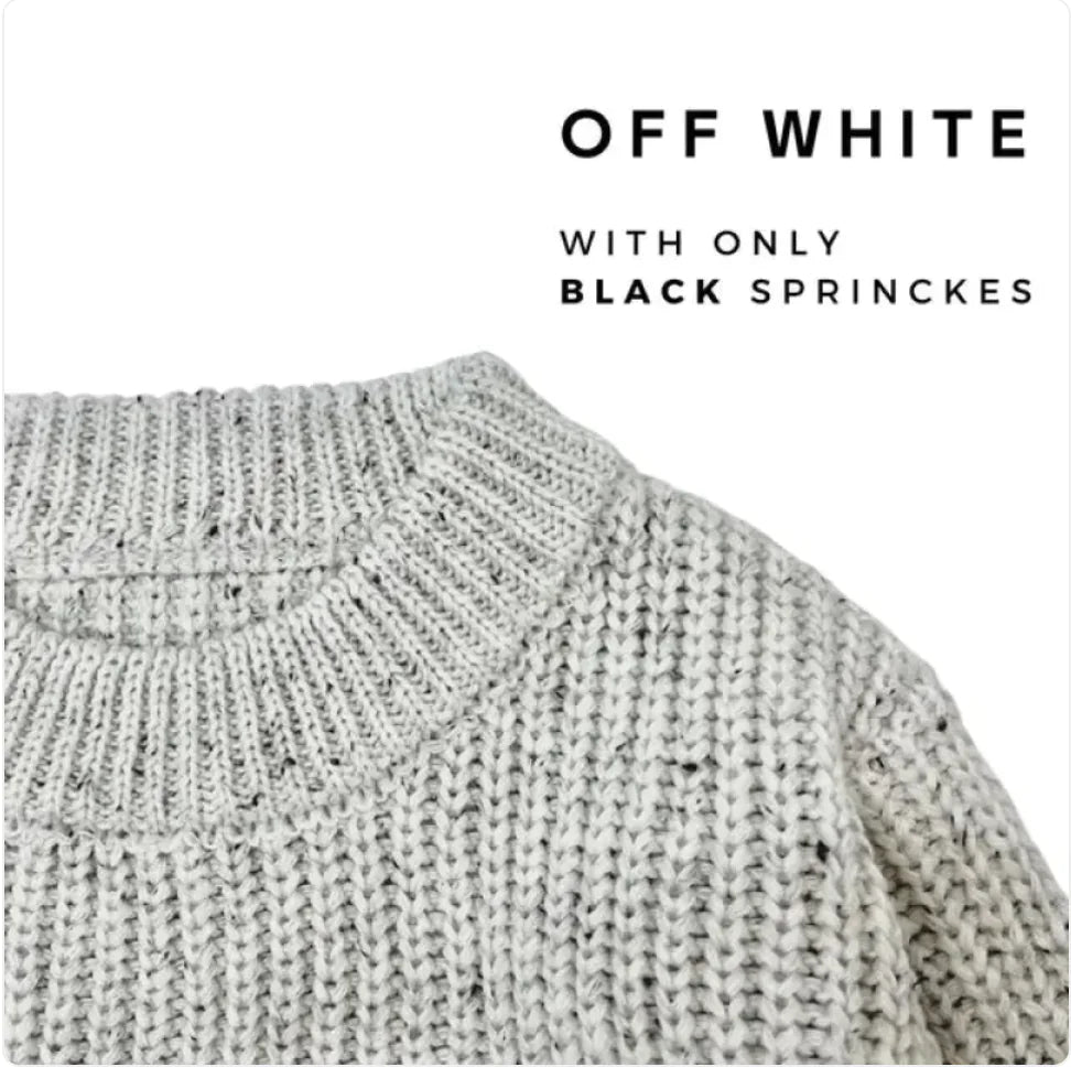 Kids' cotton long-sleeve pullover sweater, textured speckled knit and ribbed collar.