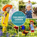 Kids garden seed collection, children planting in a garden with seedlings