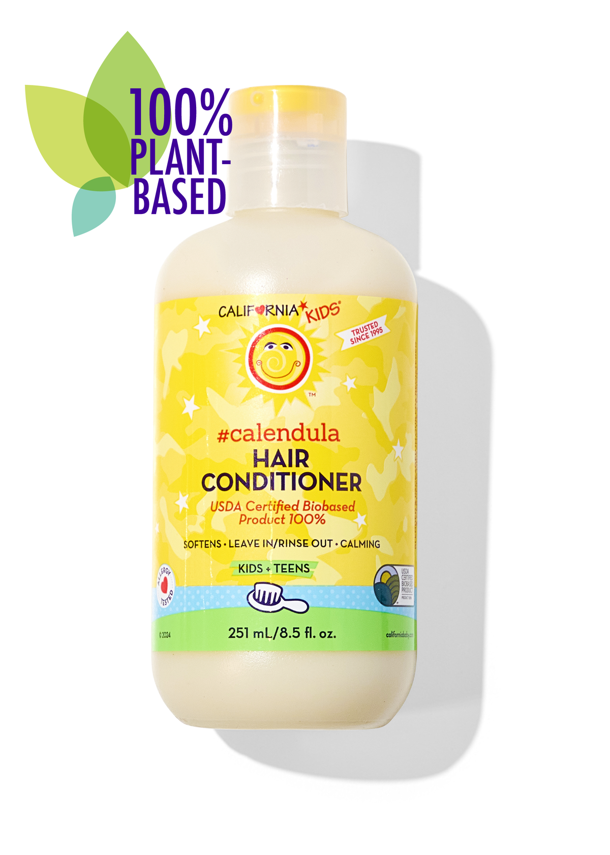 California Kids Calendula kids hair conditioner bottle, yellow label, 8.5 fl oz
