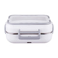 White portable electric lunch box with carry handle and front latch