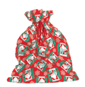 Red and green drawstring gift bag with holiday "Merry" pattern, jumbo size