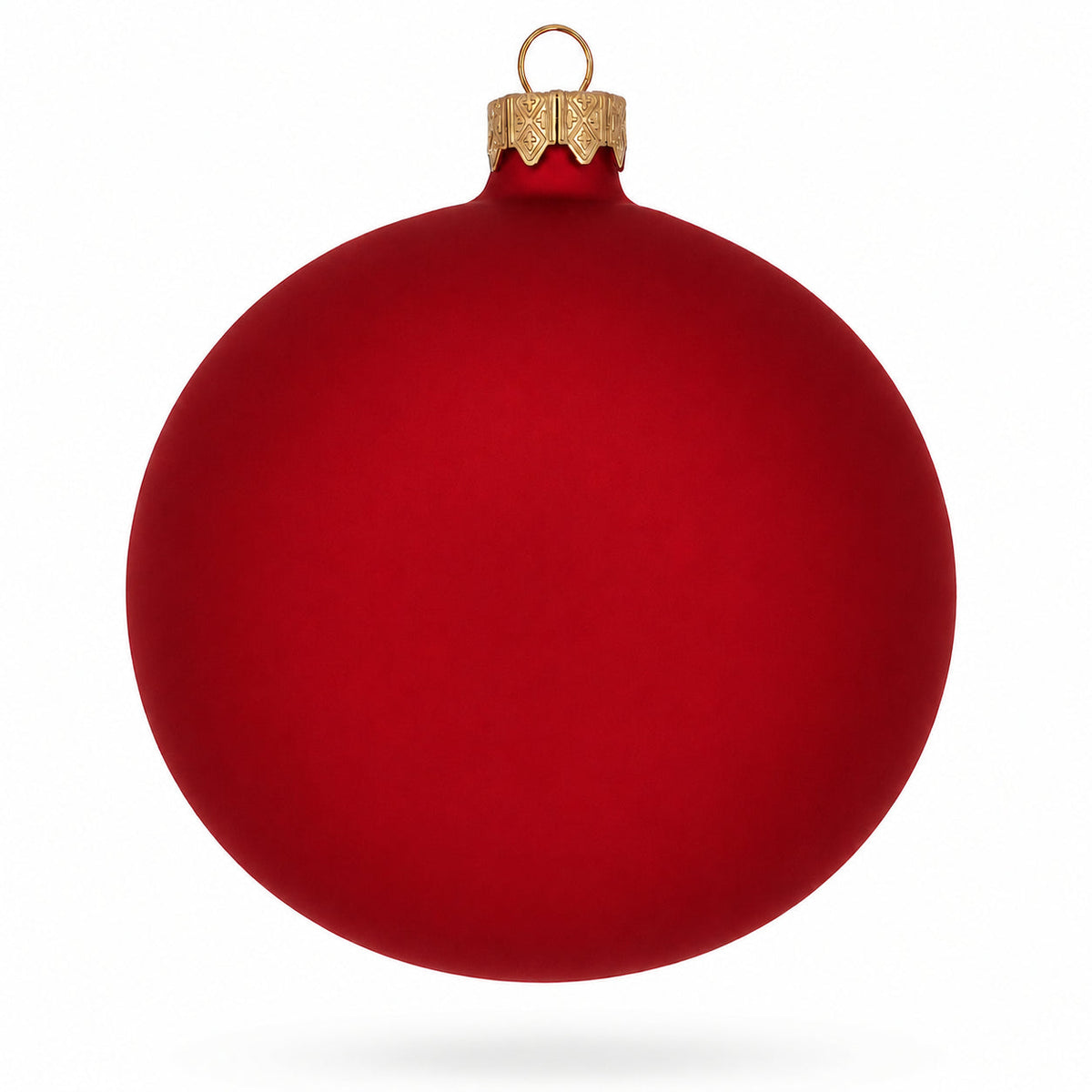 Red matte glass ball Christmas ornament with gold cap and hanging loop