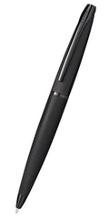 Brushed black ballpoint pen with textured grip and pointed tip