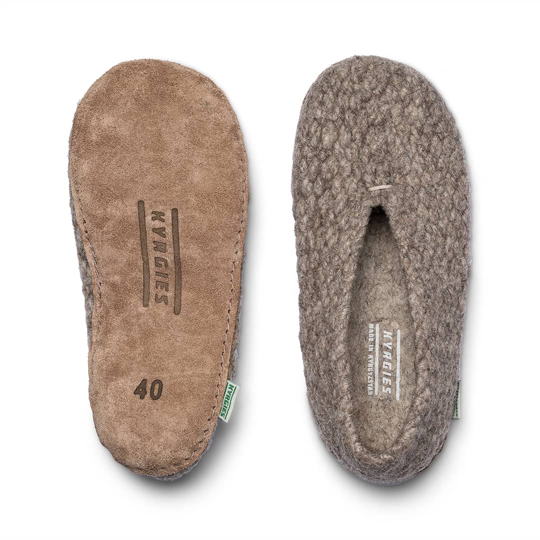 Oatmeal woven slip-on shoe interior with suede insole and textured lining
