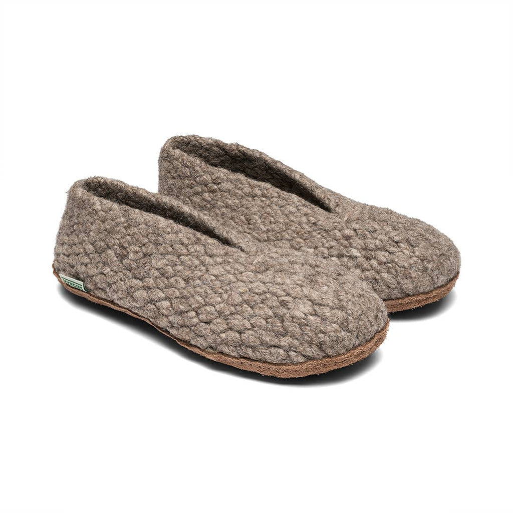 Oatmeal woven slip-on shoes, low-profile moc style with textured finish