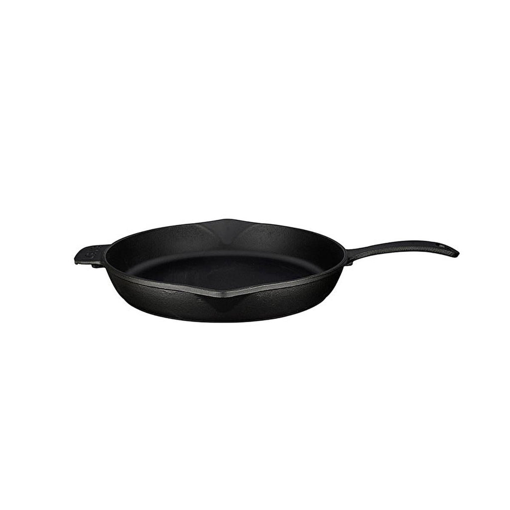 LAVA cast iron frying pan, black enamel, long handle and helper grip