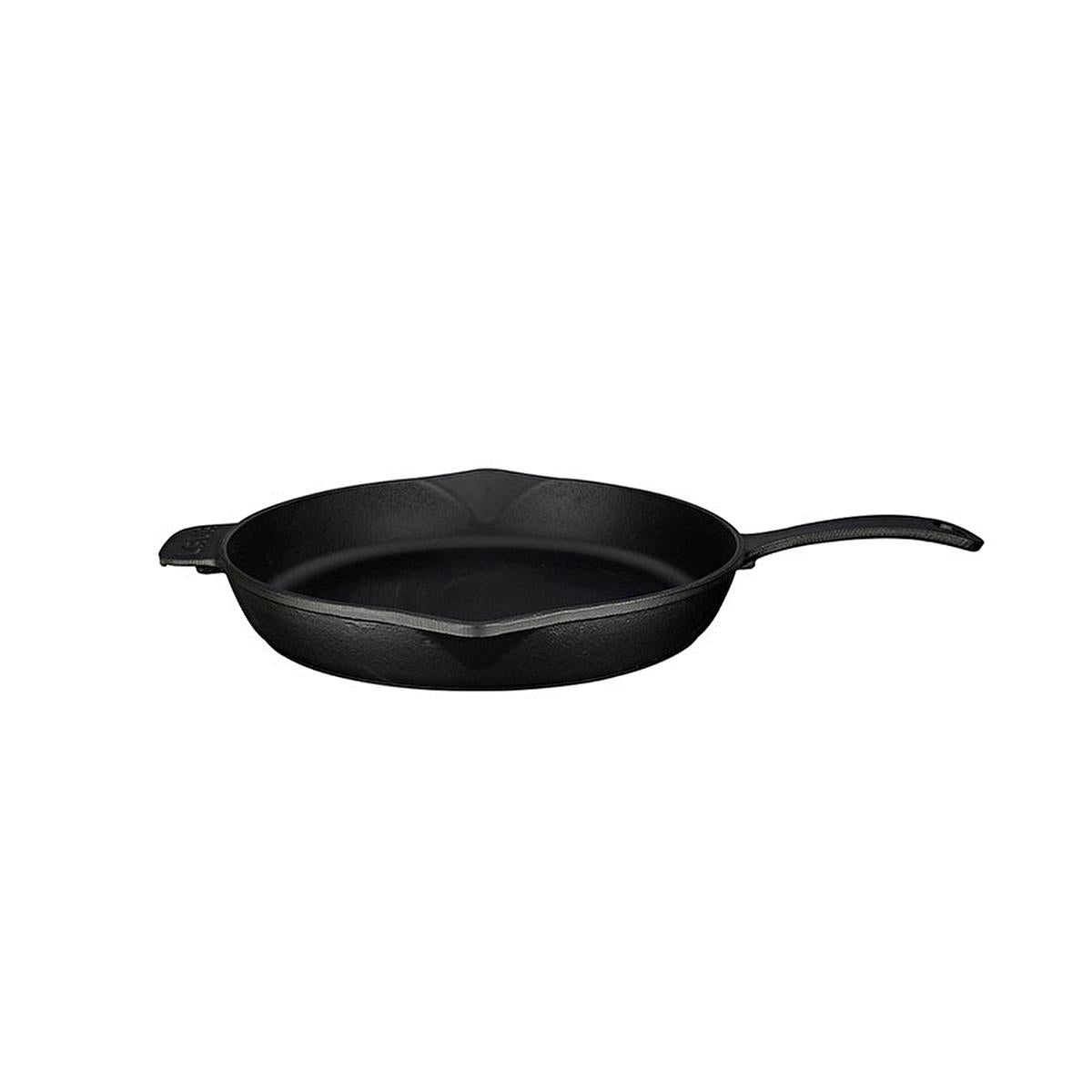 LAVA cast iron frying pan, black enamel, long handle and helper grip