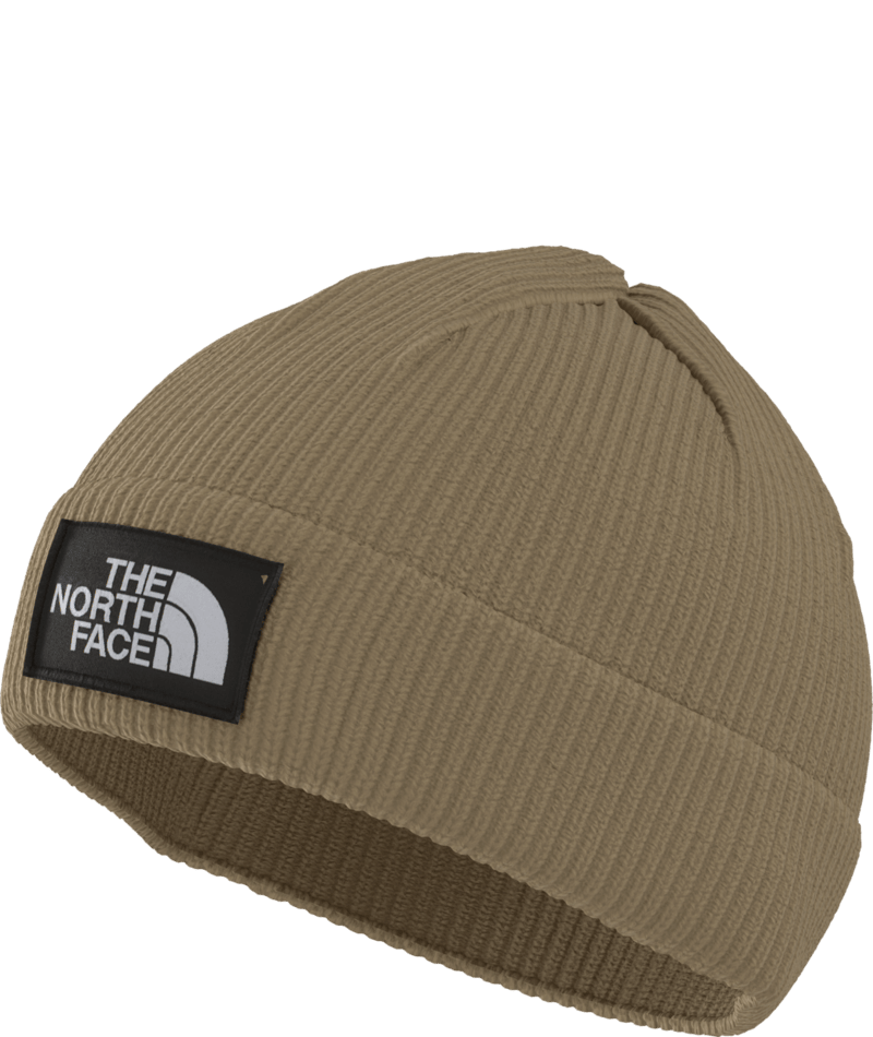 Men’s ribbed cuff knit beanie in khaki brown with The North Face logo patch