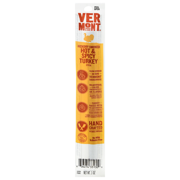 Vermont Smoke & Cure hickory smoked hot turkey stick in retail package