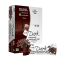 NuGo Dark chocolate chip vegan protein bar wrapper and box, 12g protein