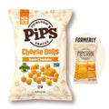 Pip's cheddar cheese balls snack bag with cheese ball graphic and label