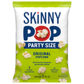 Skinny Pop Party Size Original popcorn bag, white and green with blue branding