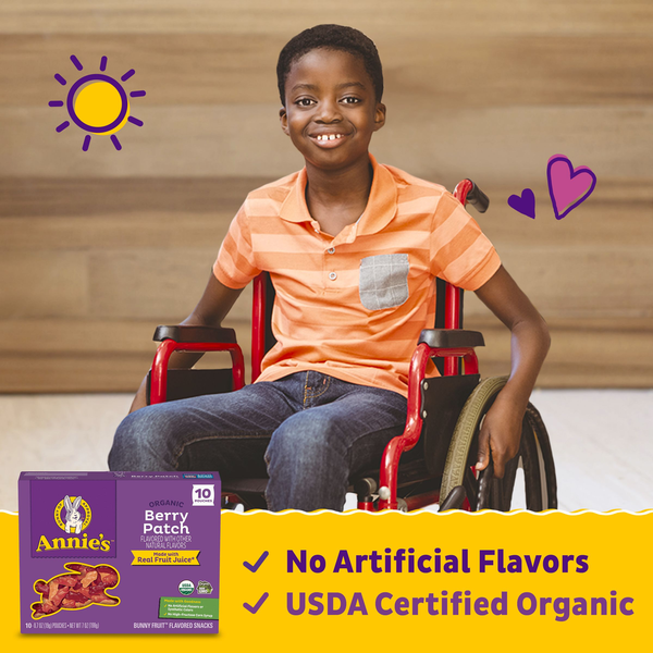 Annie's Organic Berry Patch bunny fruit snacks box, 10-count pouch package
