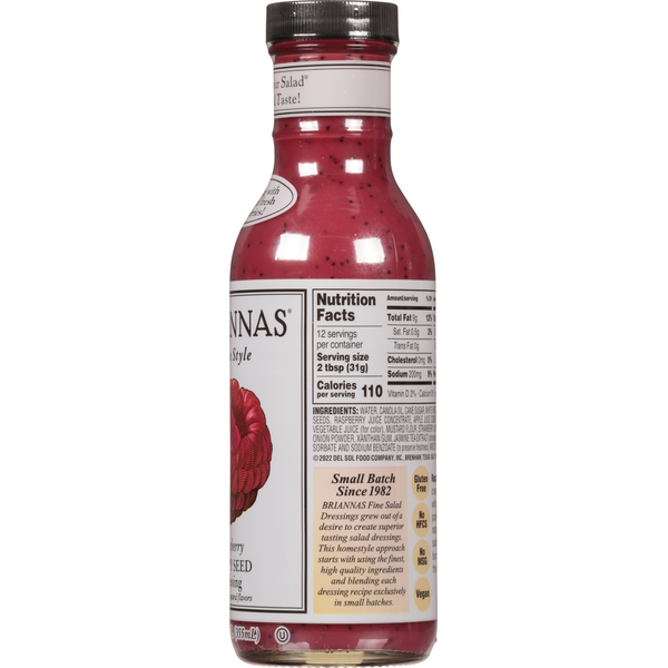 Raspberry poppy seed dressing bottle with Nutrition Facts panel on back