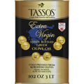 Tassos extra virgin estate bottled Greek olive oil can, cold pressed, 102 oz
